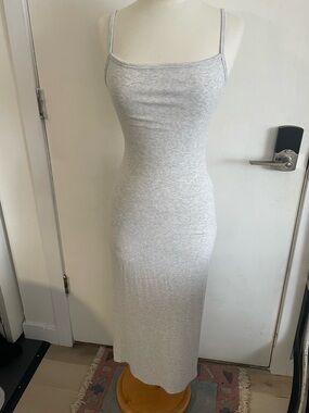 Garage Light Gray Backless Midi Dress with Cutout